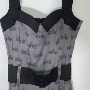 Elegant Strapless Gray Dress with Bicycle Motif